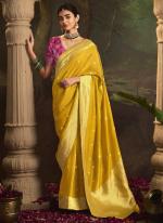 Pure Dola Silk Mustard Wedding Wear Weaving  Saree